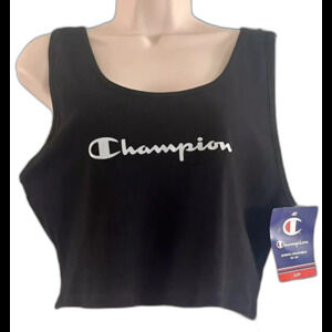 NWT Champion Black Cropped Ribbed Tank Top Womens XL Athleisure Pump Cover Yoga